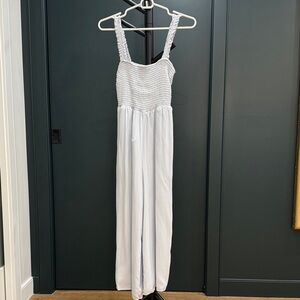 Wilfred White Smocked Wide-Leg Jumpsuit